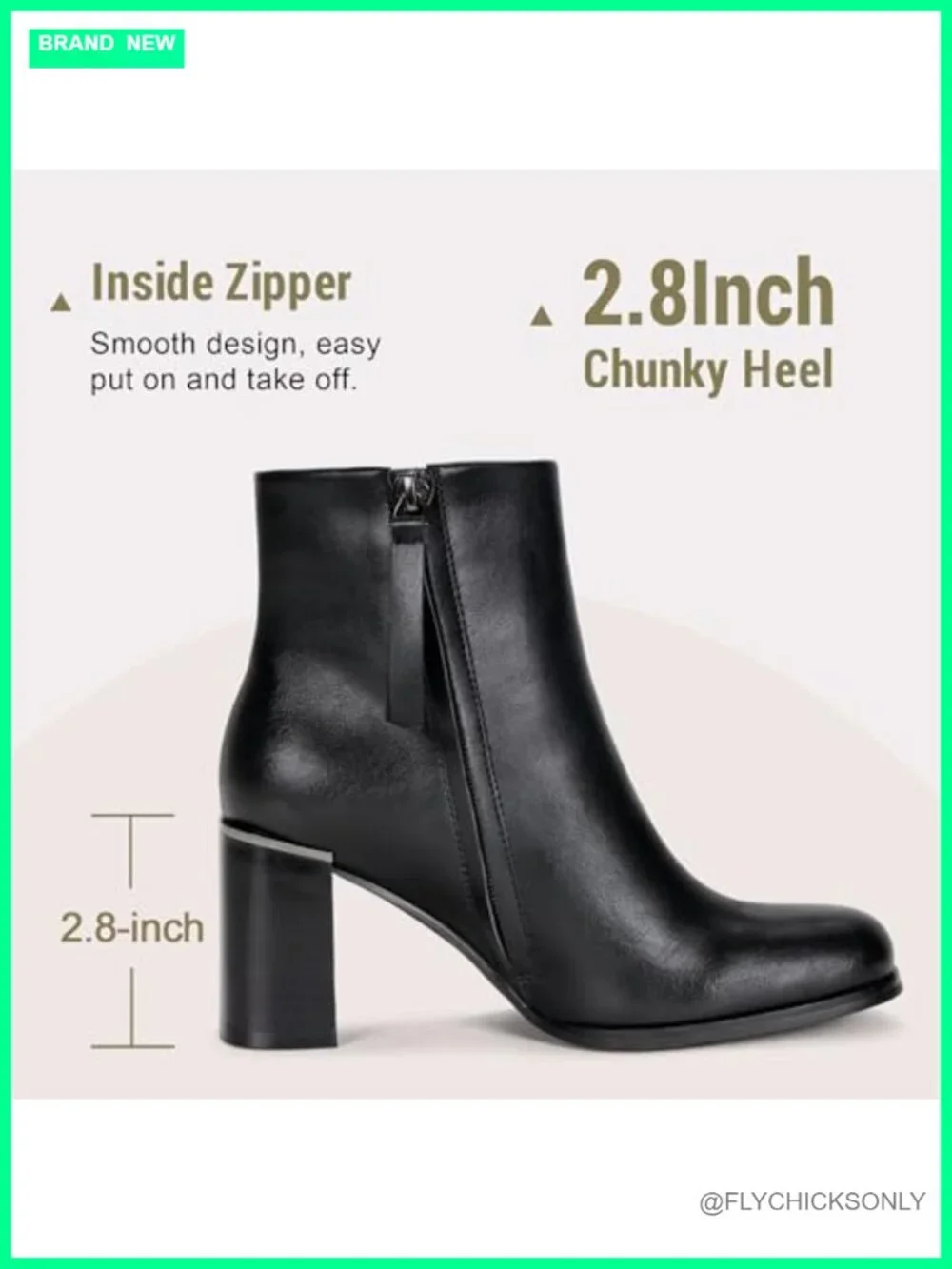 Chunky Block Heel Ankle Boots with Side Zipper, Faux Leather, Square Round Toe